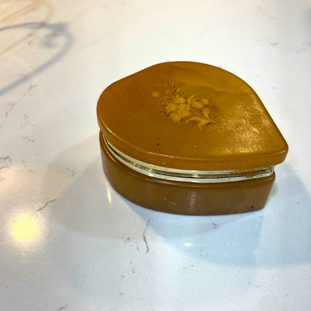VTG Alabaster Heart Shaped Trinket Box Hinged Lid MADE IN ITALY